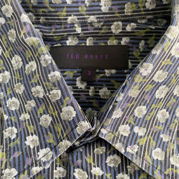 Ted Baker Men's Floral Sz 3 US M Flip Cuff Button Down Long Sleeve Shirt Spring - Picture 2 of 12